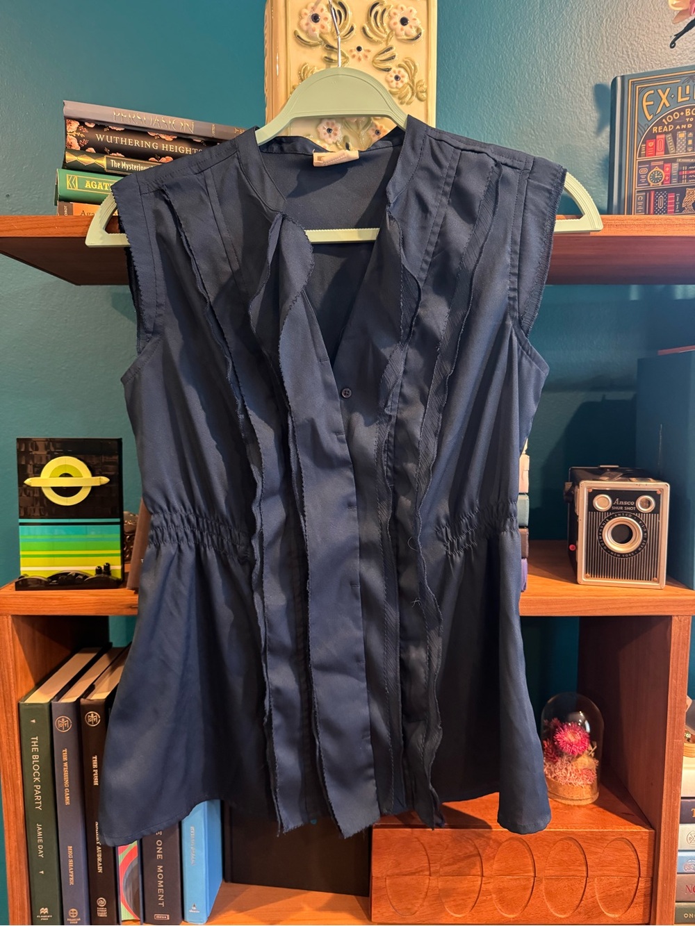 Converse Navy Sleeveless Ruffle-Trim Blouse